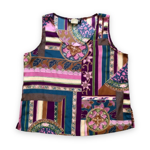 Vintage S. G. Sport Patterned Button Up and Tank Top Set Purple Gold Green - Picture 5 of 10